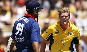 Vaughan clips a catch to Adam Gilchrist