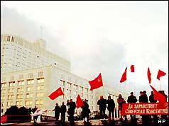 Pro-Communist demonstrators outside Russia's Parliament building in Moscow