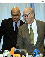 Dr Mohamed ElBaradei (L) and Dr Hans Blix in Baghdad