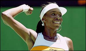 Venus celebrates winning the match against Hantuchova and booking her semi-final spot 