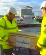 The slate comes ashore at Cardiff Bay