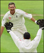 Caddick celebrates his 5-14 at Headingley in 2000