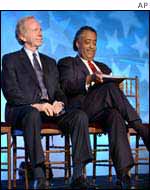 Joe Lieberman and Al Sharpton at NARAL rally, Washington DC, 21 Jan 03