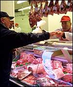 Customer buying meat