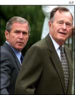 George W Bush Jnr (left) with his father, former US President George Bush Snr