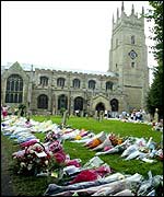 Floral tributes by St Andrews Church, Soham