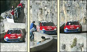 Citroen Xsara driver Sebastien Loeb leads after the second day from team mates Colin McRae and Carlos Sainz