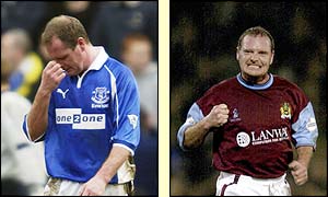 Gazza later plays for both Everton and Burnley
