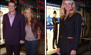 Lance Gerard-Wright, television presenter Ulrika Jonsson and Jodie Kidd arrive at the Empire cinema in Leicester Square, London