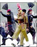 Indian and Pakistani border guards drill at Wagah