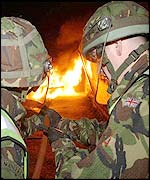 Soldier fight a fire