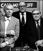 Chairman, Robert Robinson, centre, with the two captains Frank Muir and Arthur Marshall 