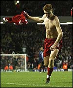 Riise celebrates his power drive