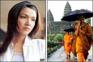 Thai actress Suvanant Kongying (l) and Angkor Wat temple (r)