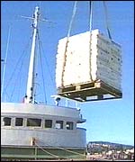 Aid ship being loaded