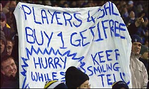 The Leeds fans protest against the selling of players at Leeds