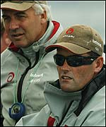 Alinghi's Brad Butterworth (left) and skipper Russell Coutts