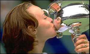 Hingis with the Australian Open trophy, her last major title