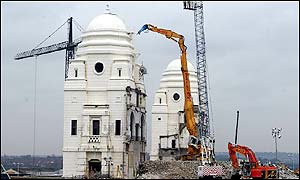 The machines move in to tear down the twin towers