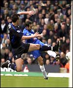 Birmingham's Stan Lazaridis fires in a shot