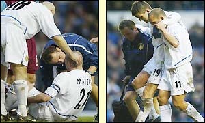 Matteo and Bakke both limp off the pitch with injuries during added time at Elland Road