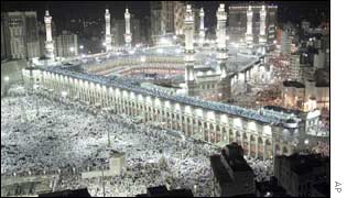 Muslims gathering round the holy Kaaba at Mecca