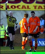 Dundee United's Charlie Miller was sent off in the second-half