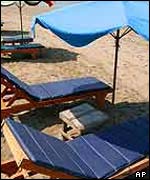 Empty beach deckchairs in Bali 