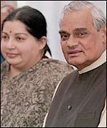 Jayalalitha (L) with Prime Minister Vajpayee (R)