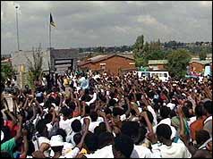 Crowds in Soweto celebrating Mandela's release