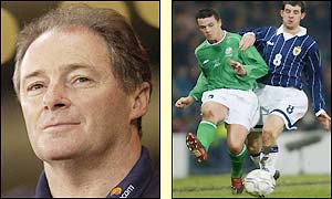 The Irish defence, lead by Ian Harte, hold off a fleeting Scotland rally to go into the second half 2-0 up