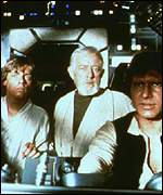 (l-r) Luke Skywalker, Obi-Wan-Kenobi and Han So 