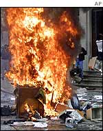 Furniture burns on the streets of La Paz amid protests