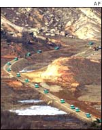 Buses crossing the border into North Korea