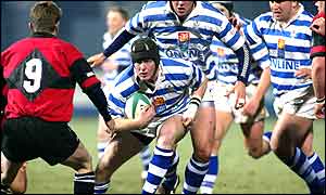 Dungannon flanker Andy Hughes (with head guard) had no luck at Ravenhill 