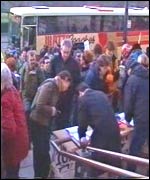 Protestors queue to sign for the march