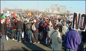 Marchers listen to speeches