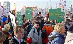 Marchers with placards