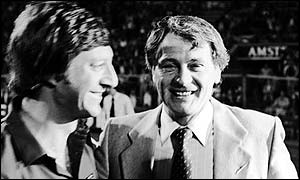 Robson celebrates winning the UEFA Cup with Ipswich in 1981