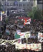 Protesters marching in Damascus, Syria
