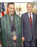 Afghan leader Hamid Karzai with President Bush in New York