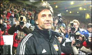 New Bayer Leverkusen head coach Thomas Hoerster watches his team in action