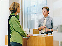 Customers at a HVB branch