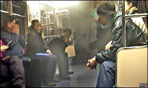 This image, provided by a survivor of the fire, shows smoke flooding another train