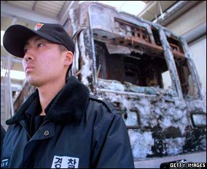 Wreckage of one of the trains