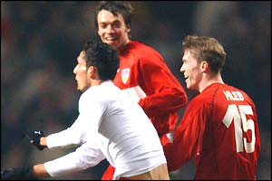 Kevin Kuranyi of VfB Stuttgart celebrates opening the scoring in the 27th minute