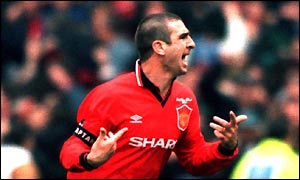 Eric Cantona celebrates scoring the winning goal in the 1996 FA Cup final
