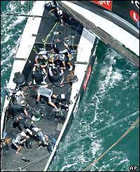 The New Zealand crew work hard on board