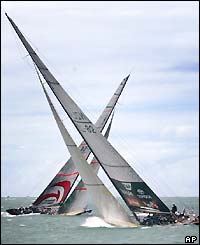 Alinghi tacks ahead of New Zealand in race five