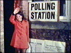 Eighteen-year-old Trudy Sellick emerges from a polling station at Bridgewater